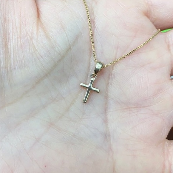 14k Solid Gold Mini Diamond Cross Pendant - Picture 9 of 10